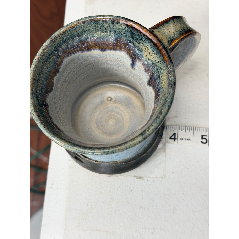 Handmade Studio Pottery Mug Blue Brown Drip Glaze Hand Thrown Signed Stoneware - Picture 10 of 12